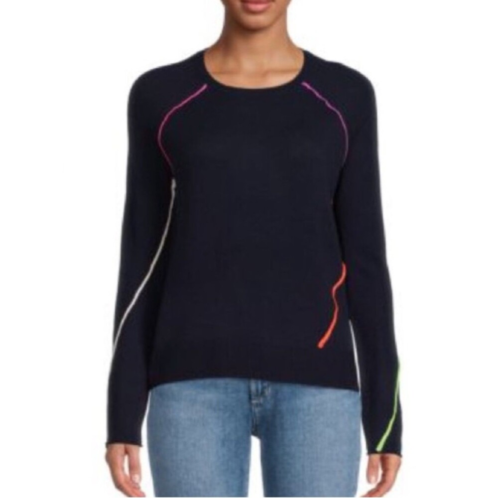 Lisa Todd Navy Blue Neon Wool Cashmere Lightweight Crewneck Sweater Small